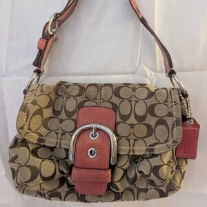 2008 Coach Jacquard Purse w/ pink braided shoulder strap